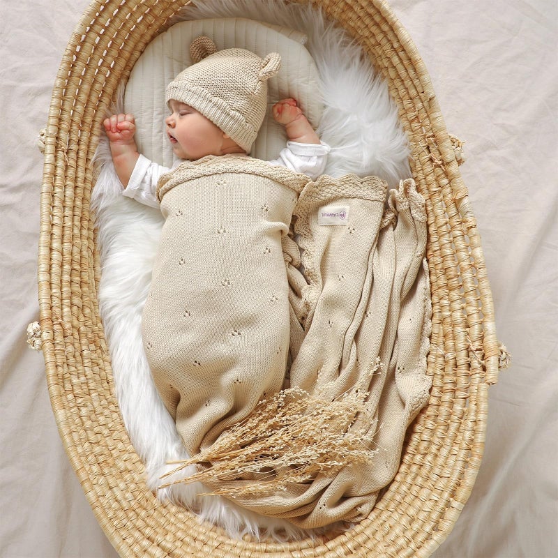 LAWKUL Baby Blanket & Beanie Hat Set 100% Organic Cotton Newborn Swaddle Beanie Soft Cozy for Infants Boy Girl Gift Pink - Image 5