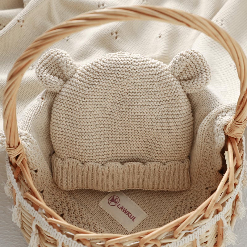 LAWKUL Baby Blanket & Beanie Hat Set 100% Organic Cotton Newborn Swaddle Beanie Soft Cozy for Infants Boy Girl Gift Pink - Image 4