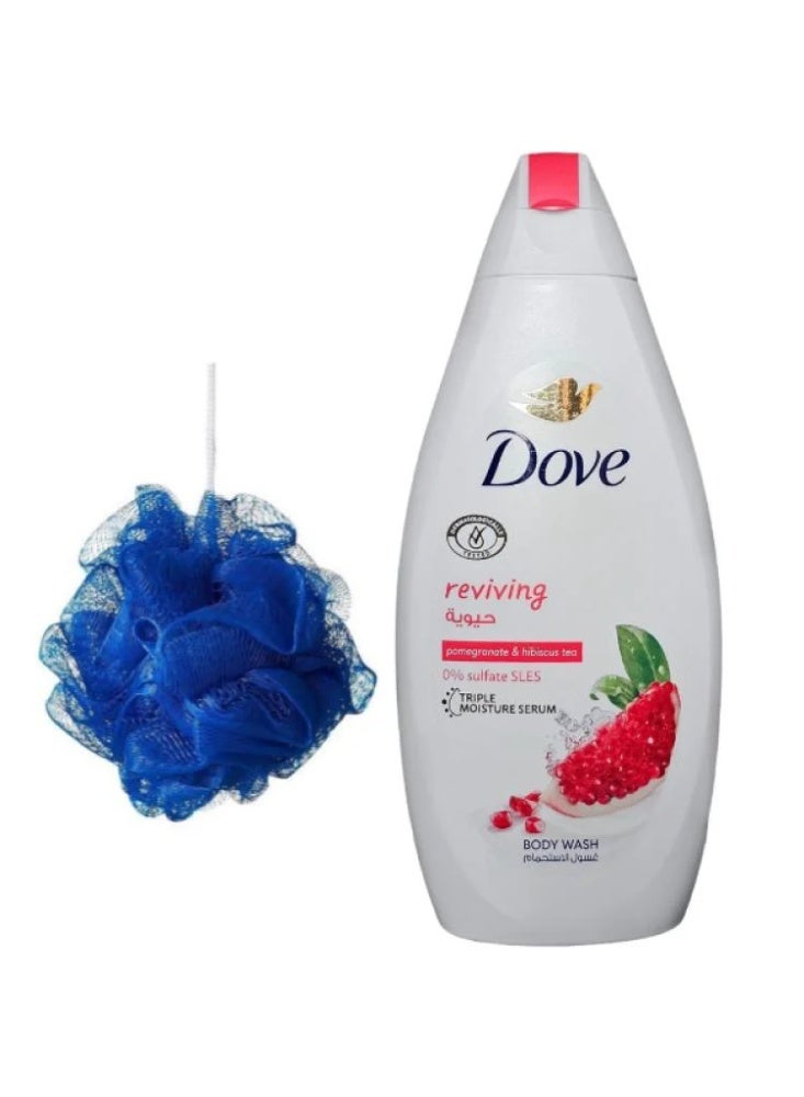 دوف دوڤ - غسول استحمام مع الرمان وشاي الكركديه + ليفة, 250 مل