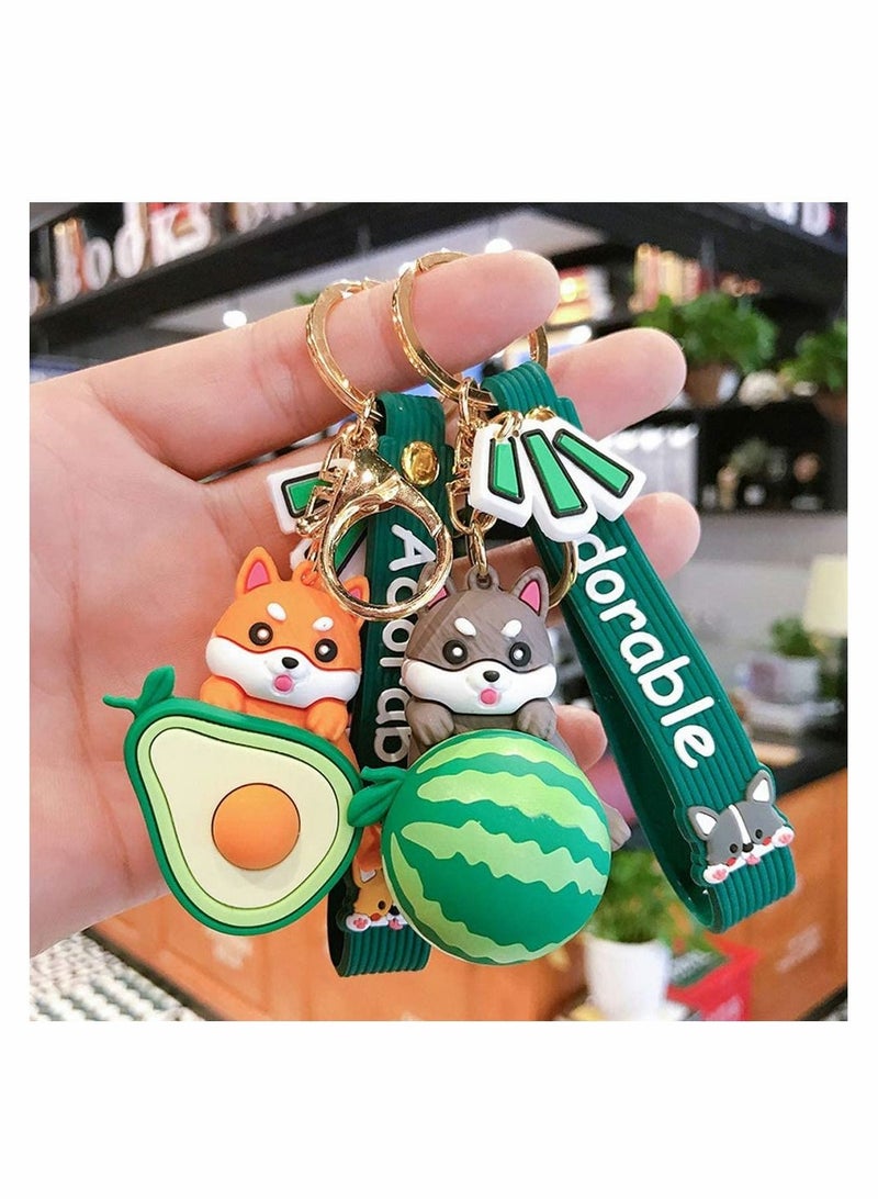 KASTWAVE 4 PCSWatermelon Avocado Cartoon Corgi Dog Keychains, Shiba Inu Keyrings, Bag Decoration, Door Key Ornaments, Fashion Jewelry(Avocado&Watermelon,Multicolor) - Image 5