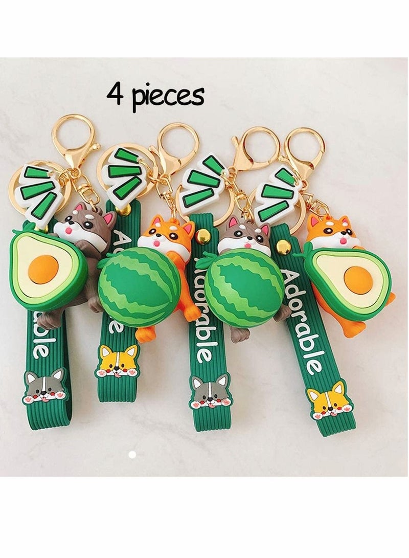 KASTWAVE 4 PCSWatermelon Avocado Cartoon Corgi Dog Keychains, Shiba Inu Keyrings, Bag Decoration, Door Key Ornaments, Fashion Jewelry(Avocado&Watermelon,Multicolor) - Image 3