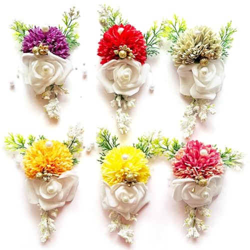 ADIKALA™ Handmade Artificial Carnations & Foam Rose Flower Bunch for Trousseau Packing, Ready to use Flower Brooch Hamper for Decoration, Gift Wrapping Flowers (6, Multi Color) - Image 1