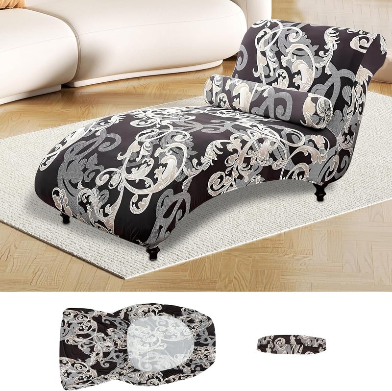 windforgecraft Chaise Lounge Cover Armless Chaise Lounge Indoor Slipcover Jacquard Curved Chaise Chair Covers Stretch Chaise Chair Covers All Inclusive Recliner Slipcovers for Living Room Bedroom - Image 1