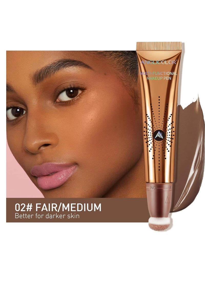 Anglicolor Contour Stick With Cushion Applicator,Liquid Contour Wand,Cream Contour Smooth,Bronzer Stick Lightweight Liquid Bronzer For Face (02#Fair/Medium)  - Image 4