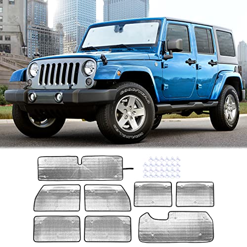 Hoolcar Windshield Sunshade Side Window Sun Shade Sunscreen Heat Insulation Sun Visor for 2007-2017 Jeep Wrangler JK JKU, 8PCs - Image 1
