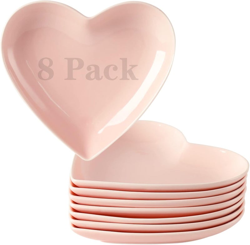 TAMAYKIM 75 Inch Porcelain Dessert Plates Heart Shaped Salad Appetizer Plates Small Dinnerware Set Restaurant Dishes Microwave Oven  Dishwasher Safe Pink Set of 8 - Image 1