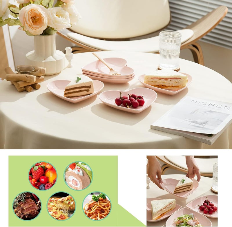 TAMAYKIM 75 Inch Porcelain Dessert Plates Heart Shaped Salad Appetizer Plates Small Dinnerware Set Restaurant Dishes Microwave Oven  Dishwasher Safe Pink Set of 8 - Image 4