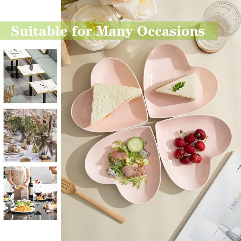 TAMAYKIM 75 Inch Porcelain Dessert Plates Heart Shaped Salad Appetizer Plates Small Dinnerware Set Restaurant Dishes Microwave Oven  Dishwasher Safe Pink Set of 8 - Image 5