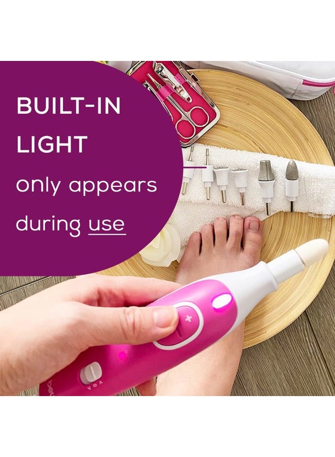 Beurer MP44 Professional Manicure and Pedicure Nail Drill Set, E-File with 7 attachments, LED Light, Electric Nail File with Additional Manual Nail kit, Pink - Image 3