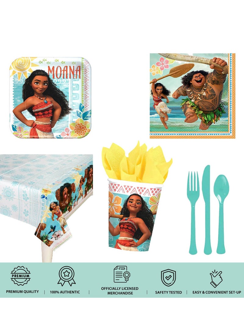 Amscan Moana, 57 Piece Tableware Party Supplies For 8 Guests, Includes Napkins, Plates, Cups, Cutlery And Tablecover, Multicolor - Image 2