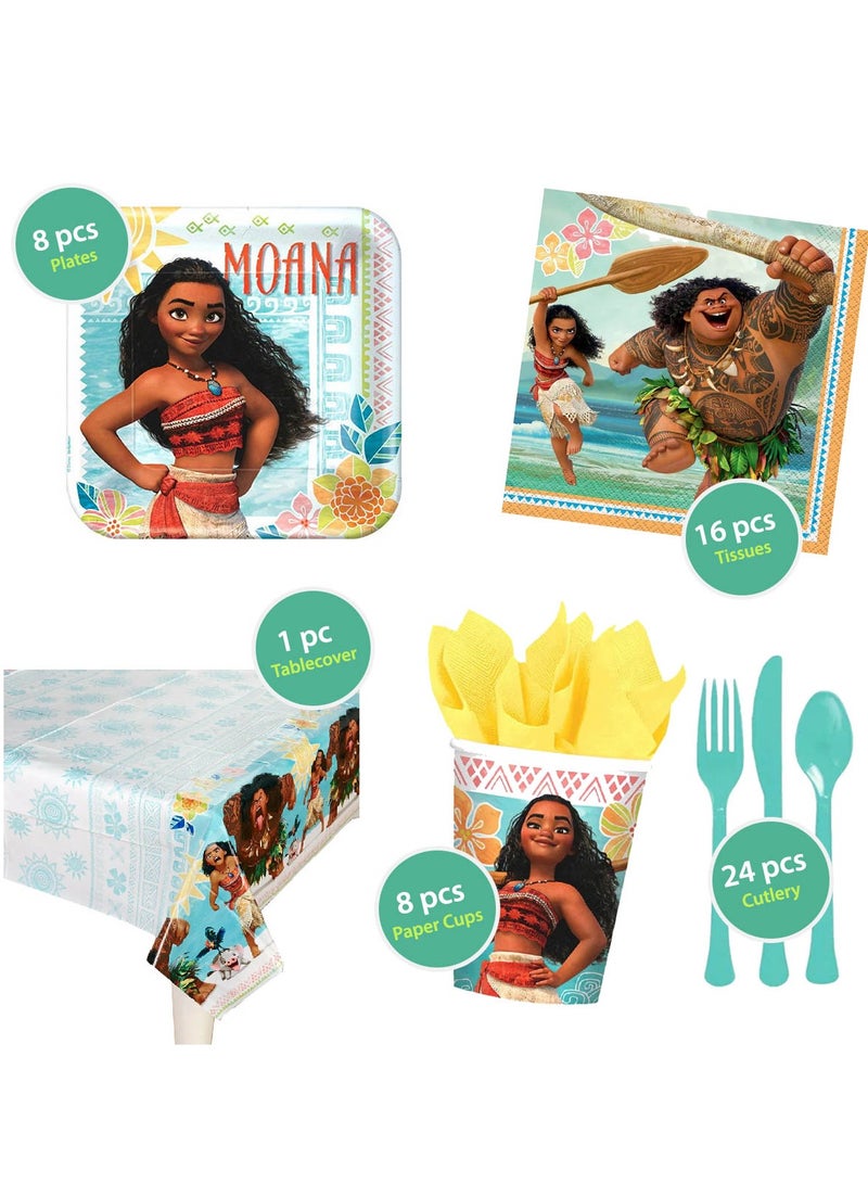 Amscan Moana, 57 Piece Tableware Party Supplies For 8 Guests, Includes Napkins, Plates, Cups, Cutlery And Tablecover, Multicolor - Image 3