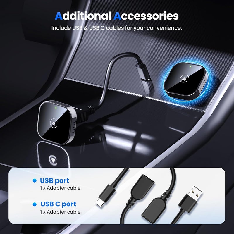 Teeran 2-in-1 Wireless CarPlay & Android Auto Adapter,Convert Wired to Wireless CarPlay Adapter,No Delay and Stable Control Mini Size with Extension Cable USB-C&Type-C,Supports 1000+ Car's Model Use - Image 5