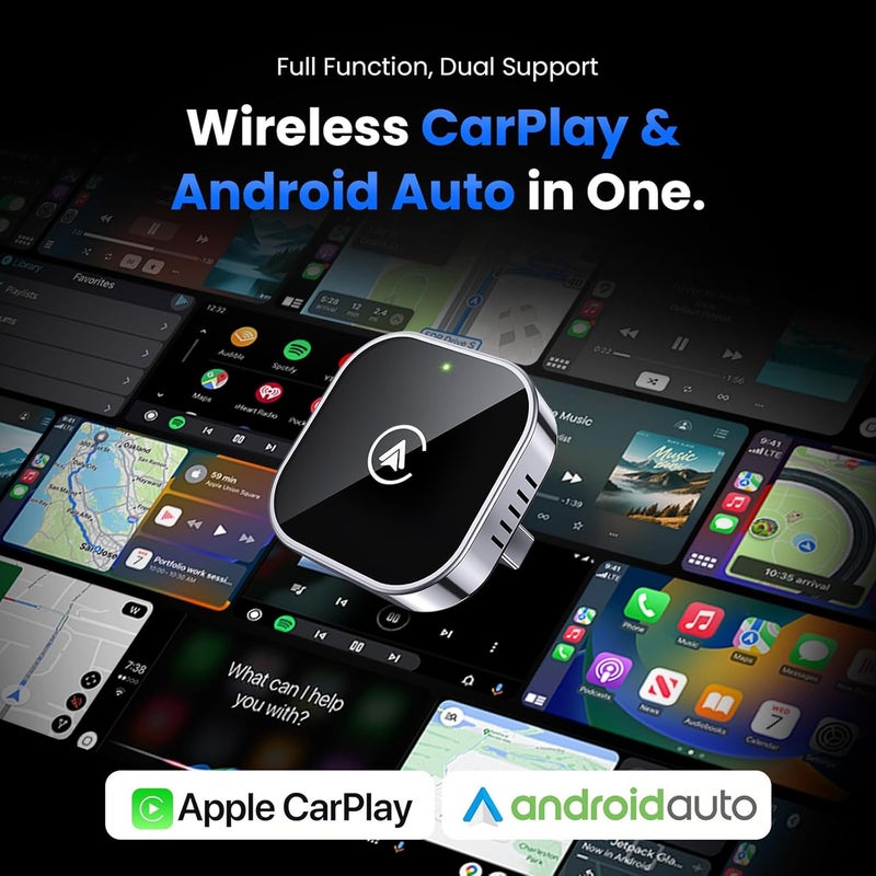 Teeran 2-in-1 Wireless CarPlay & Android Auto Adapter,Convert Wired to Wireless CarPlay Adapter,No Delay and Stable Control Mini Size with Extension Cable USB-C&Type-C,Supports 1000+ Car's Model Use - Image 2