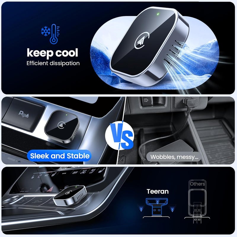Teeran 2-in-1 Wireless CarPlay & Android Auto Adapter,Convert Wired to Wireless CarPlay Adapter,No Delay and Stable Control Mini Size with Extension Cable USB-C&Type-C,Supports 1000+ Car's Model Use - Image 4