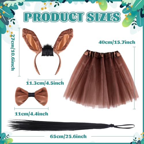 XLSXEXCL 4 Pieces Horse Animal Costume Horse Ears Headband Bow Tie with Tail Tutu for Women Halloween Christmas Carnival Cosplay Party Animal Suit - Image 2