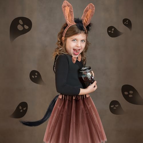 XLSXEXCL 4 Pieces Horse Animal Costume Horse Ears Headband Bow Tie with Tail Tutu for Women Halloween Christmas Carnival Cosplay Party Animal Suit - Image 4
