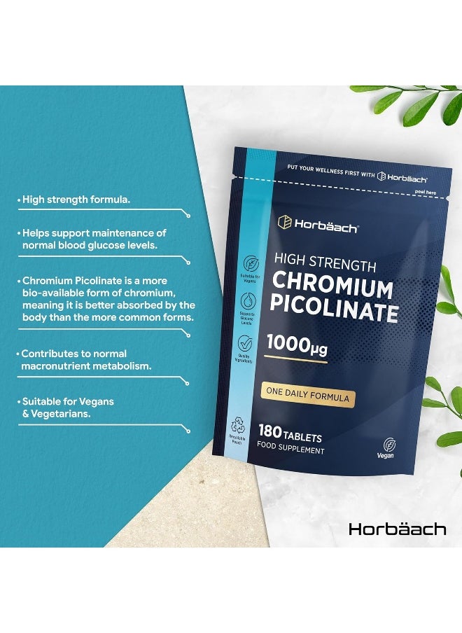 Horbäach Horbäach Chromium Picolinate 1000mcg | 180 Tablets | Supplement for Vegans & Vegetarians | Supports Normal Blood Sugar Levels | No Artificial Preservatives  - Image 2