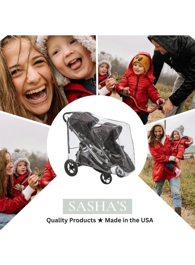 Sasha Kiddie Products Premium Series Rain and Wind Cover for Baby Jogger City Select Double Stroller - Image 3