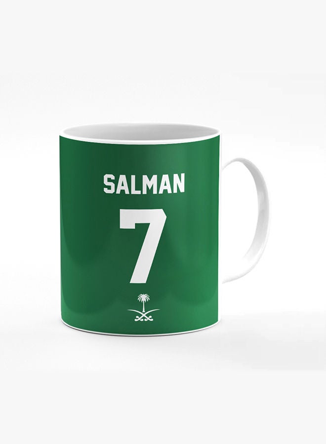 Stylizedd Designer Printed Coffee Mug with Heavy Duty Handle 11oz Ceramic Personalised Gift Mugs Cup [Microwave Safe & Dishwasher Proof] -Football Team - Saudi Arabia Player Name - Salman - Image 1
