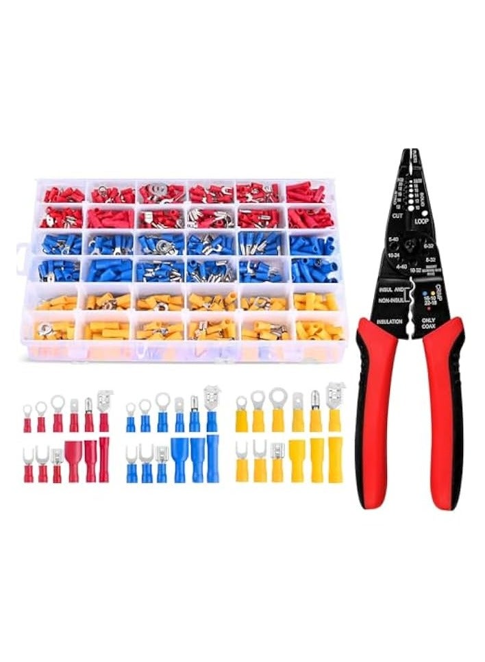 PROMASS Professional 8.3-inch Wire Stripper/wire crimping tool, with 540PCS Electrical Wire Connectors Insulated Wire Crimp Terminals, Mixed Butt Bullet Spade Fork Ring Crimp Terminals Connectors  - Image 1