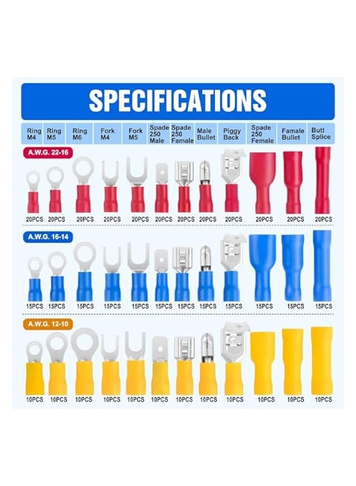 PROMASS Professional 8.3-inch Wire Stripper/wire crimping tool, with 540PCS Electrical Wire Connectors Insulated Wire Crimp Terminals, Mixed Butt Bullet Spade Fork Ring Crimp Terminals Connectors  - Image 2