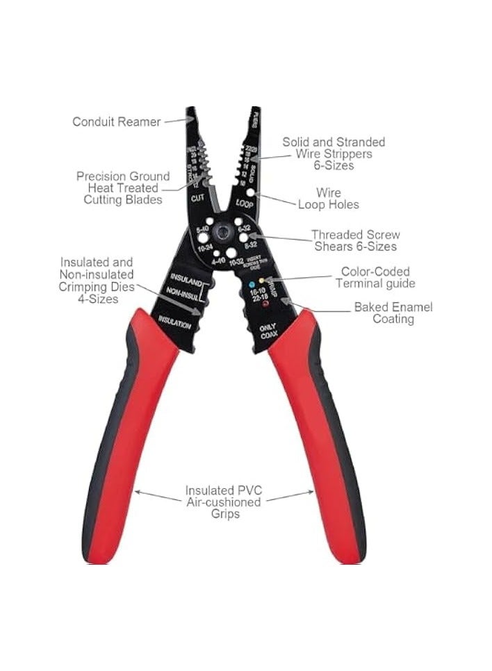 PROMASS Professional 8.3-inch Wire Stripper/wire crimping tool, with 540PCS Electrical Wire Connectors Insulated Wire Crimp Terminals, Mixed Butt Bullet Spade Fork Ring Crimp Terminals Connectors  - Image 5