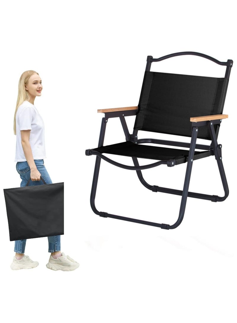 كرسي تخييم كويينج، كرسي قابل للطي في الهواء الطلق، كرسي شاطئ خفيف الوزن محمول للتخييم في الهواء الطلق، والسفر، والنزهة، والمشي لمسافات طويلة، والرحلات الخلفية، يدعم 420 رطلاً مع حقيبة حمل (أسود) - Image 1