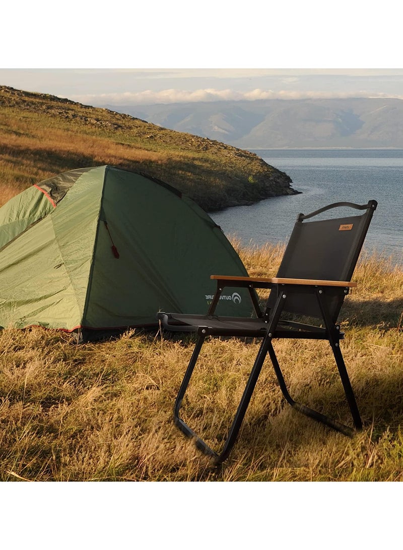 كرسي تخييم كويينج، كرسي قابل للطي في الهواء الطلق، كرسي شاطئ خفيف الوزن محمول للتخييم في الهواء الطلق، والسفر، والنزهة، والمشي لمسافات طويلة، والرحلات الخلفية، يدعم 420 رطلاً مع حقيبة حمل (أسود) - Image 4
