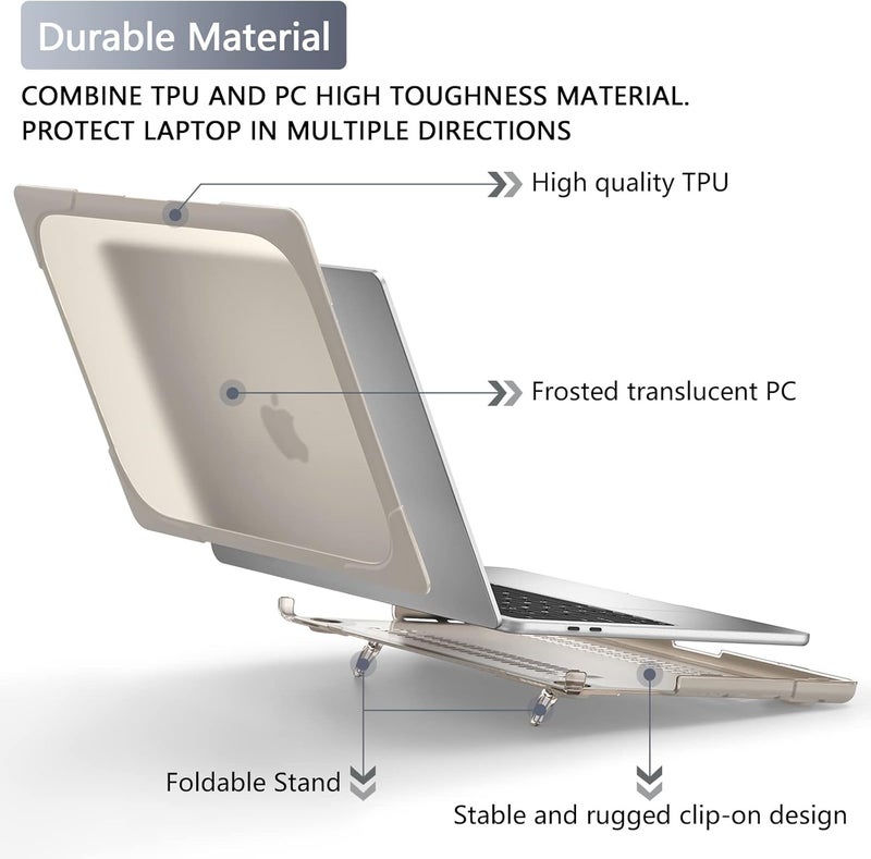 Batianda Heavy Duty Case for MacBook Pro 13 inch M1/M2 Chip 2022 2020 Model A2338 A2289 A2251, Ergonomic Foldable Kickstand (Holds 22lbs) Matte Translucent Protective Cover Keyboard Skin, Khaki - Image 5