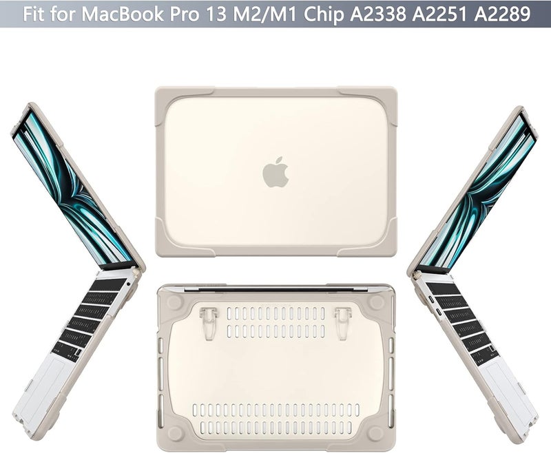 Batianda Heavy Duty Case for MacBook Pro 13 inch M1/M2 Chip 2022 2020 Model A2338 A2289 A2251, Ergonomic Foldable Kickstand (Holds 22lbs) Matte Translucent Protective Cover Keyboard Skin, Khaki - Image 3