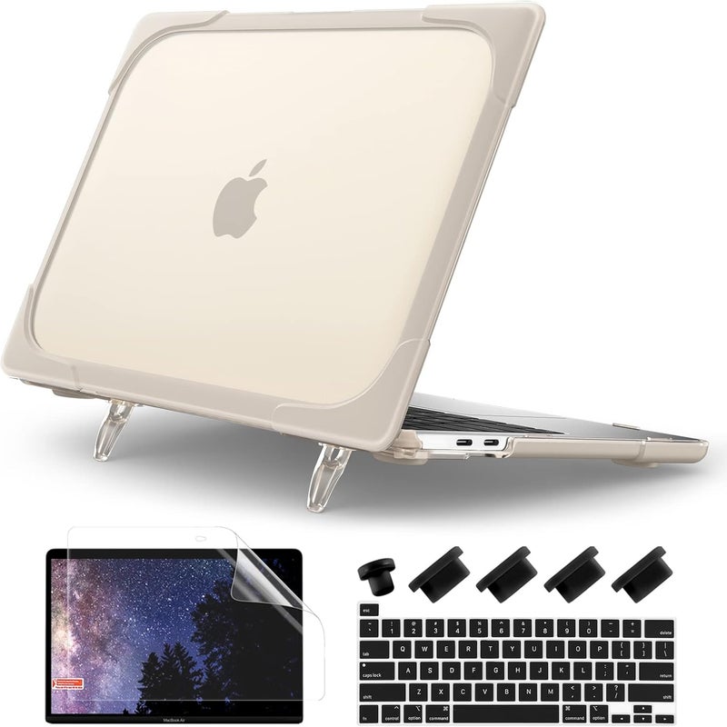 Batianda Heavy Duty Case for MacBook Pro 13 inch M1/M2 Chip 2022 2020 Model A2338 A2289 A2251, Ergonomic Foldable Kickstand (Holds 22lbs) Matte Translucent Protective Cover Keyboard Skin, Khaki - Image 1