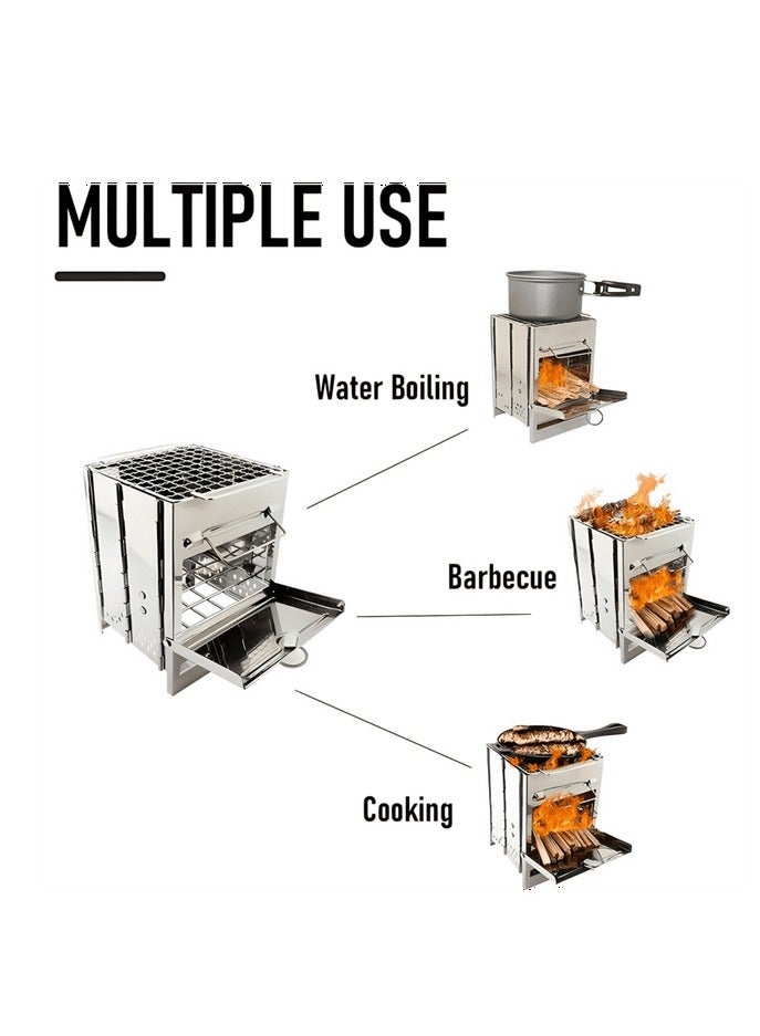 XiuWoo Portable Multi Metal Camping Wood Burning Stove, Stainless Steel Compact Foldable Fuel Camp Stove, Camping Stove with Storage Bag for Backpacking Hiking Travelling Cooking BBQ  - Image 4