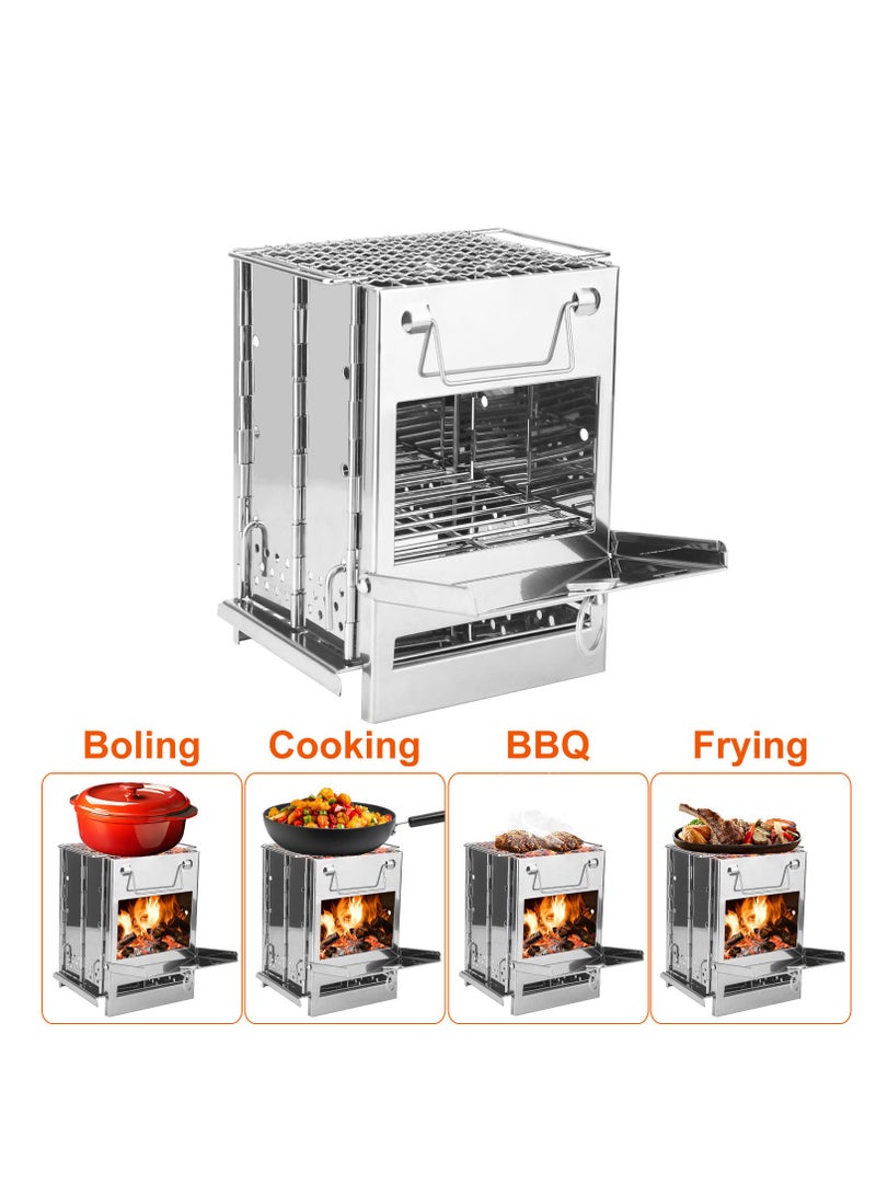 XiuWoo Portable Multi Metal Camping Wood Burning Stove, Stainless Steel Compact Foldable Fuel Camp Stove, Camping Stove with Storage Bag for Backpacking Hiking Travelling Cooking BBQ  - Image 5