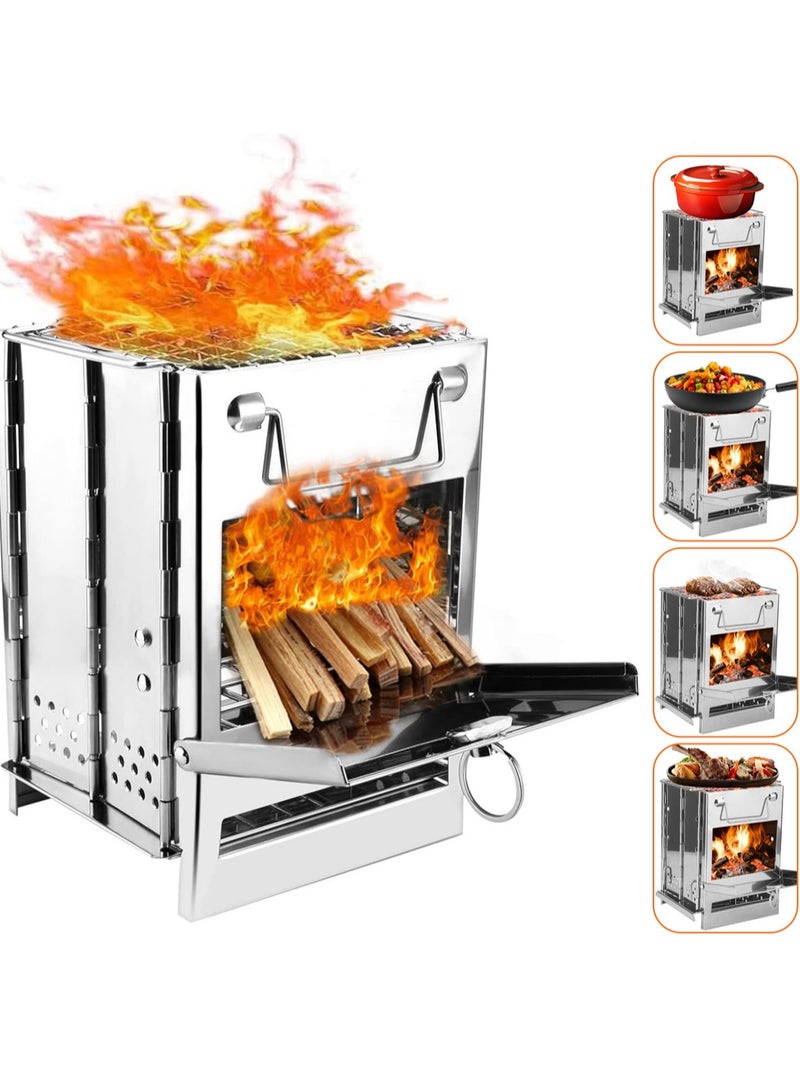 XiuWoo Portable Multi Metal Camping Wood Burning Stove, Stainless Steel Compact Foldable Fuel Camp Stove, Camping Stove with Storage Bag for Backpacking Hiking Travelling Cooking BBQ  - Image 1