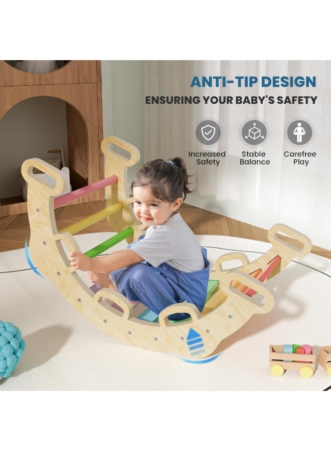 YOUWE7 Pikler Triangle Set, Foldable 7 in 1 Baby Climbing Toys Wooden Montessori Climbing Set with Handle, Sliding Ramp & Arch, Playground Jungle Gym for Kids Age 2-6 - Rainbow (Rainbow) - Image 4