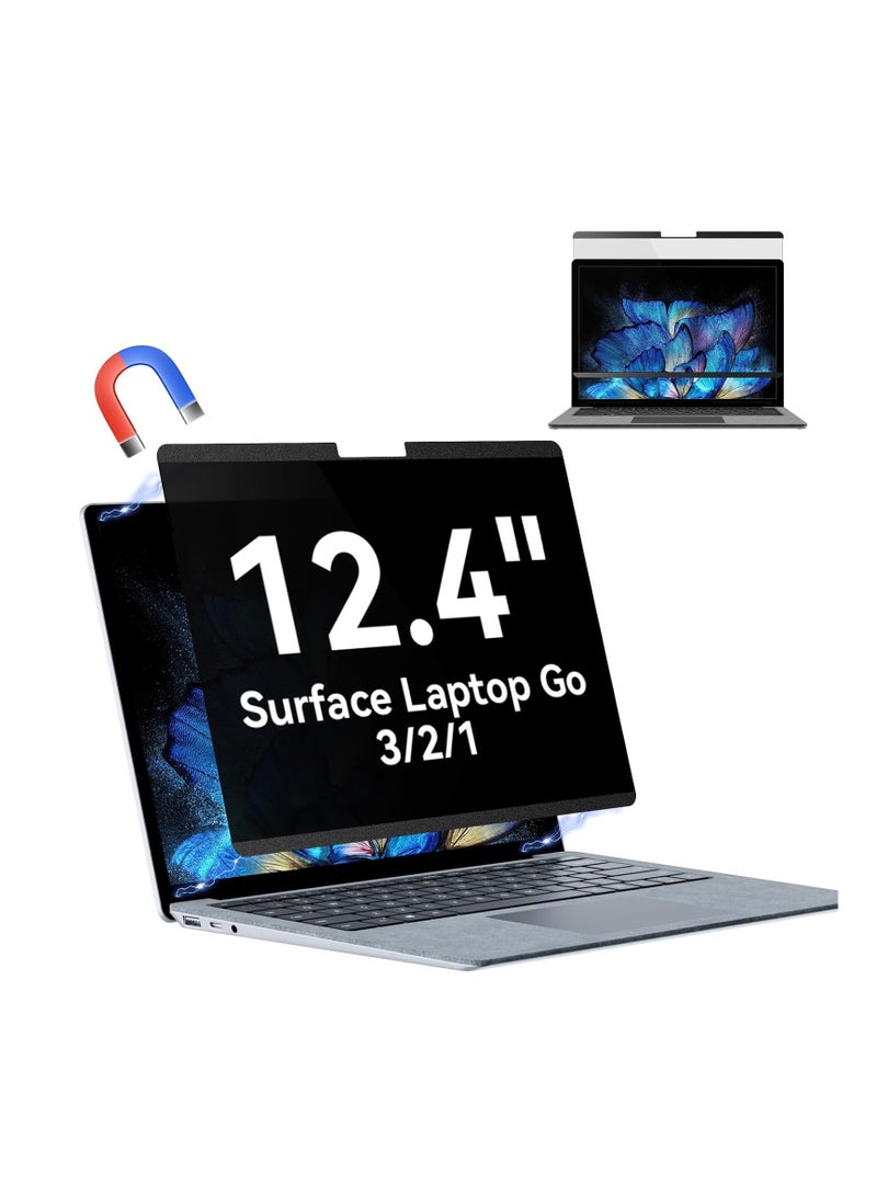 Magnetic Privacy Screen Protector for 12.4 inch Microsoft Surface Laptop Go 3/2/1, Removable Anti Glare Blue Light Privacy Filter, Anti Peeping Black Protector Security Private  - Image 1