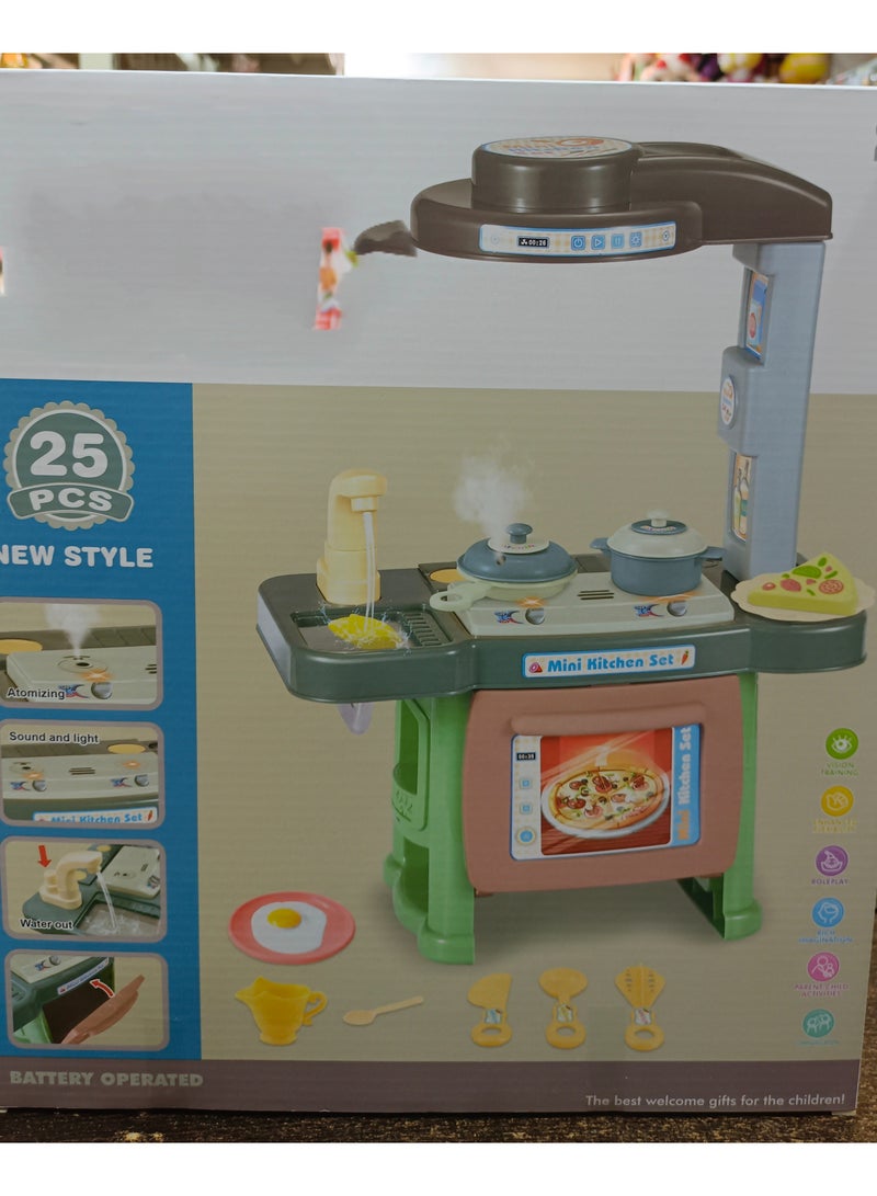 25 Pieces Mini Plastic Kitchen Toys for Kids and Girls, Kitchen Accessories Toys, with Realistic Lights and Sounds and Running Water, Pretend Role Play Set, Cooking Toys for Girls