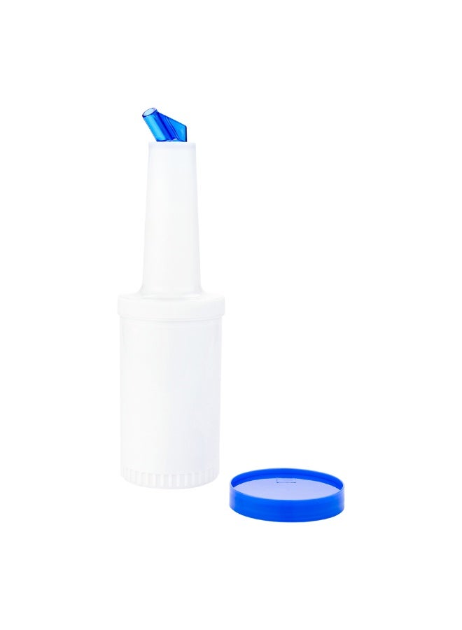 Restaurantware 1 qt Plastic Quick Pour Storage Container Bottle - with Blue Spout and Lid - Bar Storage Bottle - 3 1/2" x 3 1/2" x 13" - 1ct Box - Bar Lux  - Image 1