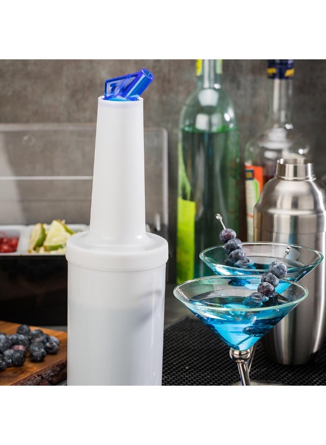 Restaurantware 1 qt Plastic Quick Pour Storage Container Bottle - with Blue Spout and Lid - Bar Storage Bottle - 3 1/2" x 3 1/2" x 13" - 1ct Box - Bar Lux  - Image 3