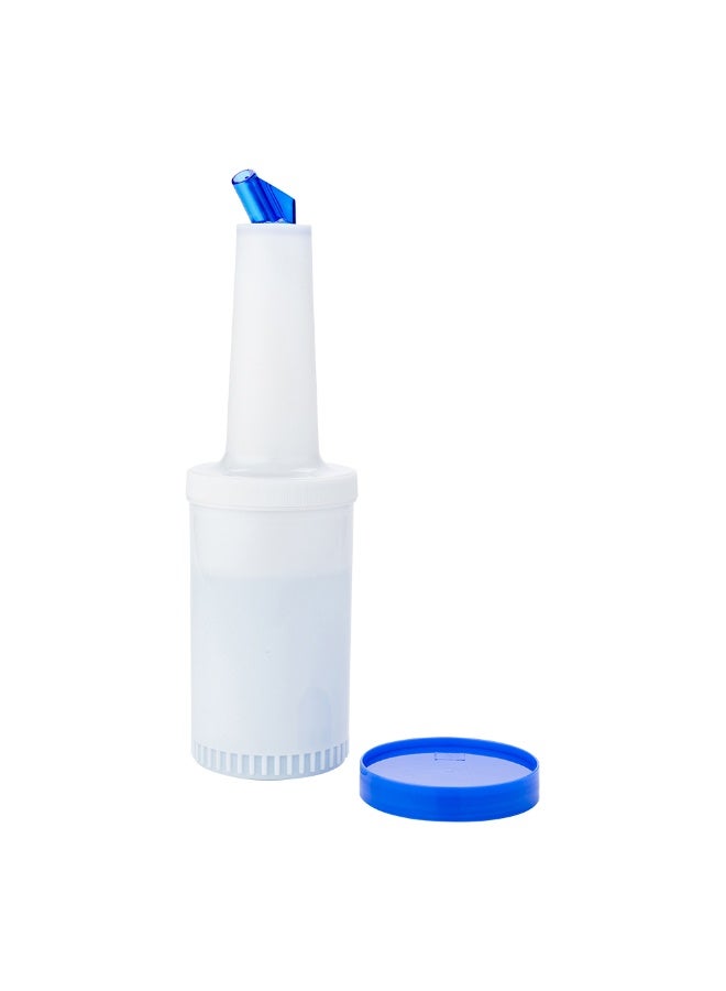 Restaurantware 1 qt Plastic Quick Pour Storage Container Bottle - with Blue Spout and Lid - Bar Storage Bottle - 3 1/2" x 3 1/2" x 13" - 1ct Box - Bar Lux  - Image 2