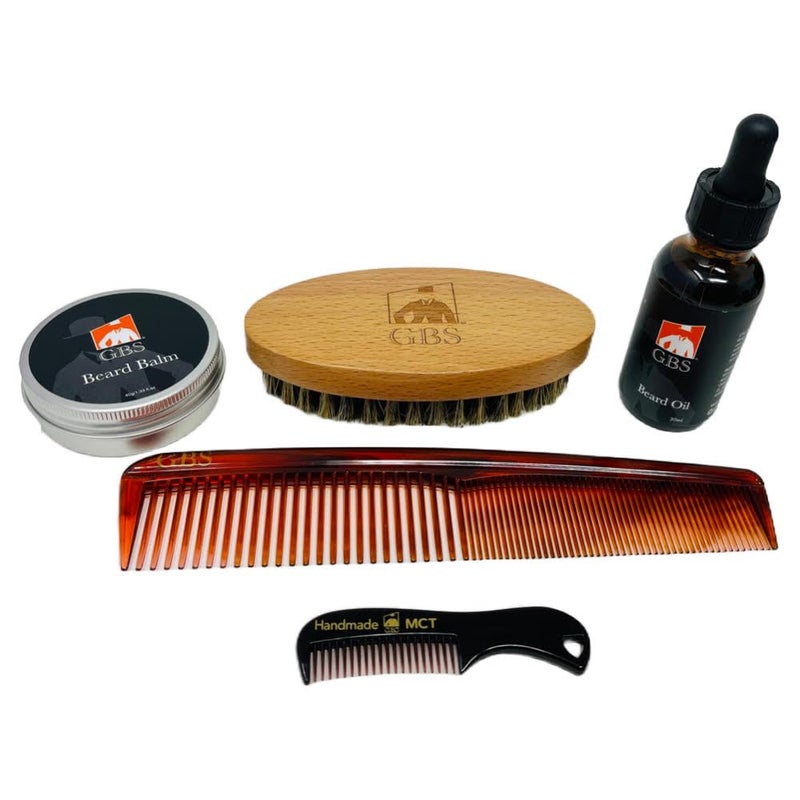 GBS Beard Grooming Kit Travel Beard Brush Tortoise Mustache and Beard Combs Beard Oil and Beard Balm Beard Styling Set for Men