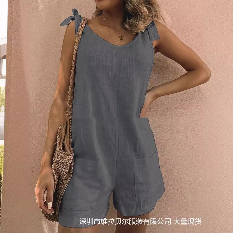 Women's Linen Blend Jumpsuit with Pockets - Image 2