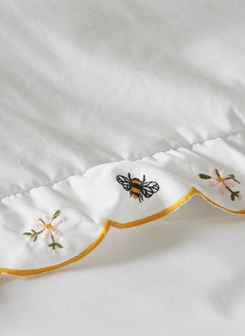 Matalan White White Frill Bee Embroidered Duvet Set  | Best Price UAE