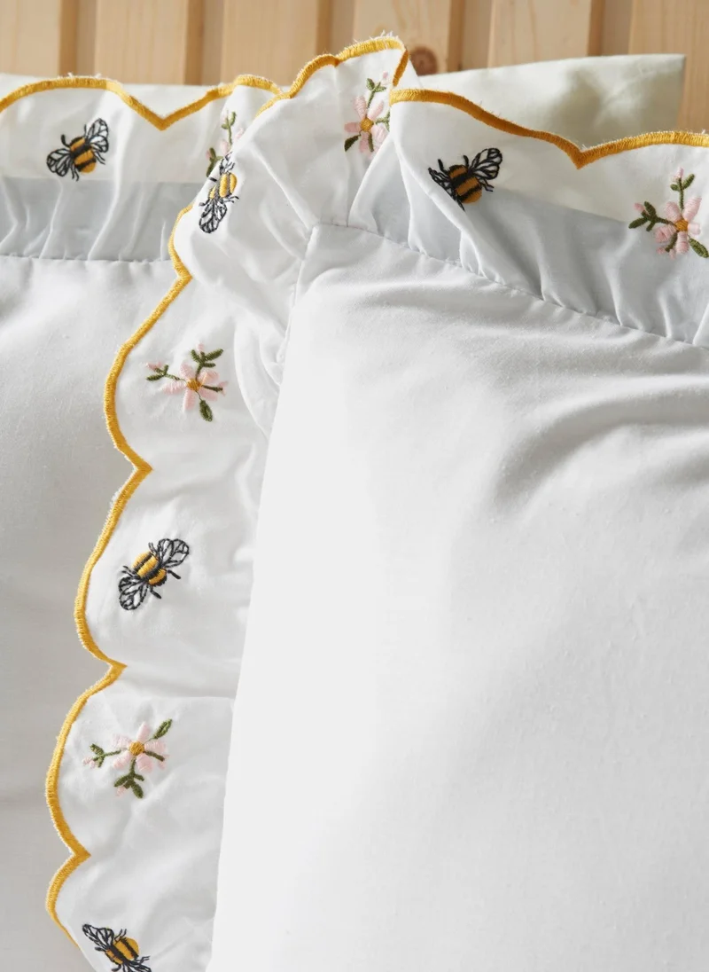 Matalan White White Frill Bee Embroidered Duvet Set  | Best Price UAE