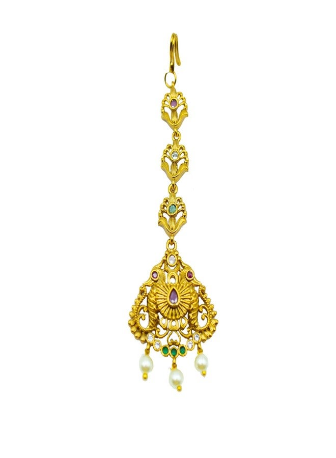 ZEELLO Maang Tikka for Women Beautiful AD/American Diamond Gold Plated Maang Tikka for Women and Girls - Image 1