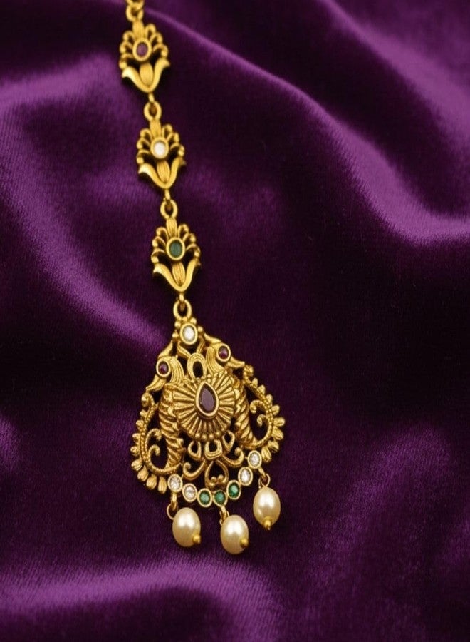 ZEELLO Maang Tikka for Women Beautiful AD/American Diamond Gold Plated Maang Tikka for Women and Girls - Image 3