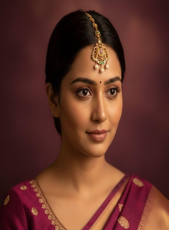 ZEELLO Maang Tikka for Women Beautiful AD/American Diamond Gold Plated Maang Tikka for Women and Girls - Image 2