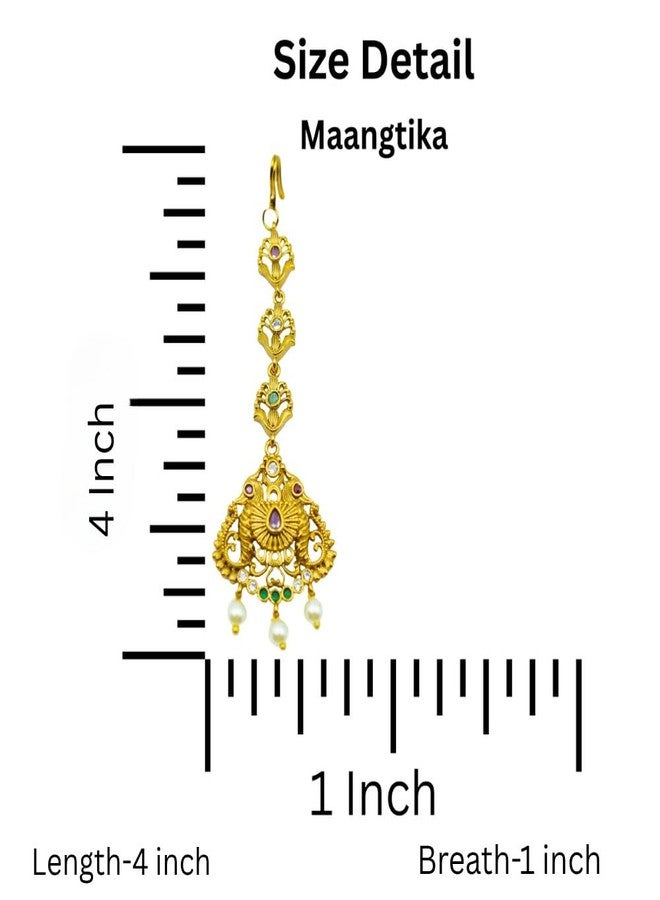 ZEELLO Maang Tikka for Women Beautiful AD/American Diamond Gold Plated Maang Tikka for Women and Girls - Image 4