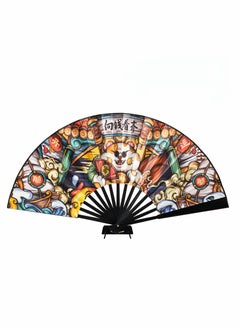 SYOSI 13" Large Folding Hand Rave Fan for Women/Men, Chinese Kung Fu Tai Chi Bamboo and Nylon-Cloth Foldable Held Fan with Fan Bracket for Party,Drag Queen,Decorations and Festival Gifts (Lucky Cat)  - Image 1