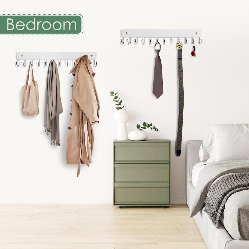AnDock 2 Pack Purse Organizer Wall Mount with 24 Rotating 180Â° Coat Rack, 14.6" Wooden Entryway Purse Holder, Wall Hooks for Hanging Belts, Ties, Keys, Scarf, Bras, Bag, Space Saving Hanger (White) - Image 5